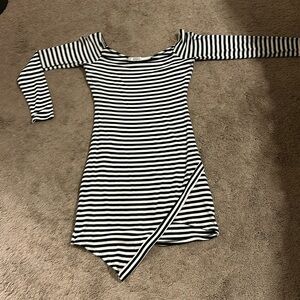 Black and white vertical striped long sleeve dress